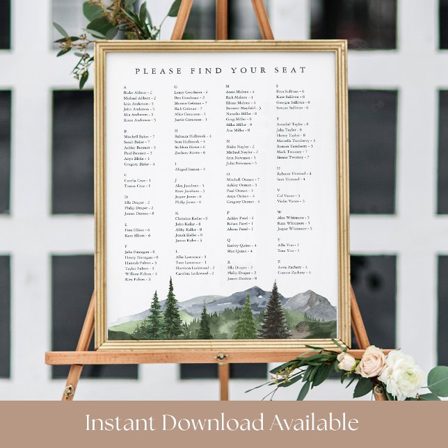 Timberline | Alphabetical Wedding Seating Chart Poster (Von Creator hochgeladen)