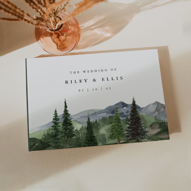 Timberline | Aquarell-Bergwald-Hochzeit Gästebuch (Von Creator hochgeladen)