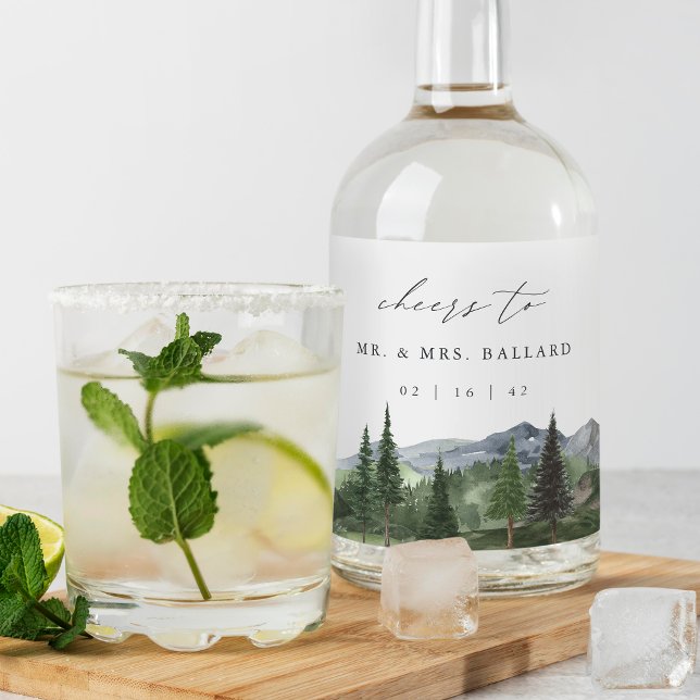 Timberline | Hochzeit des Wasserfarbenwaldes Alkoholflaschenetikett (Von Creator hochgeladen)