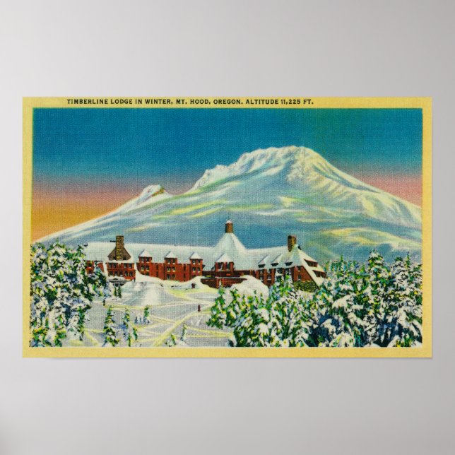 Timberline Lodge im Winter am Berg Hood Poster (Vorne)