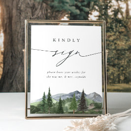 Timberline Mountain Forest Wedding Guestbook Sign Poster