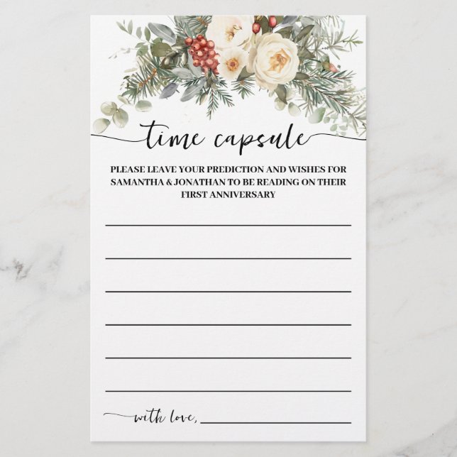 Time Capsule Advice Winter Bridal Shower Game Card Flyer (Vorne)