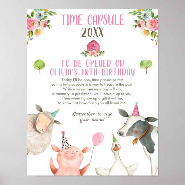 Time Capsule Farm Birthday Girl Barn Gästebuch (Vorne)