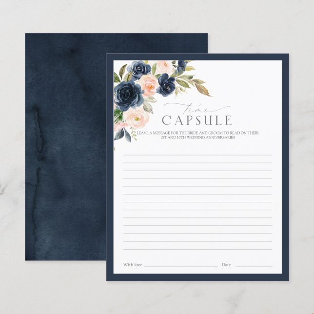 Time Capsule Navy Blue & Blush Floral Shower Game (Vorne/Hinten)