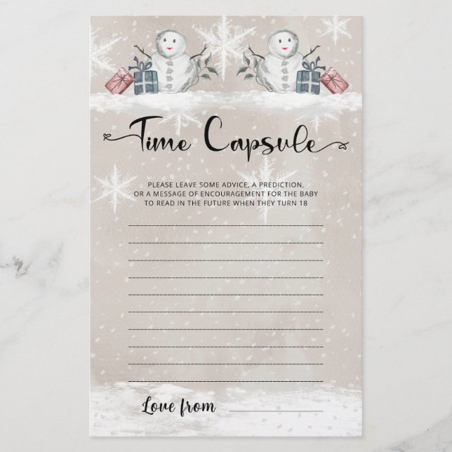Time Capsule Snowman Baby Showspiel (Vorderseite)