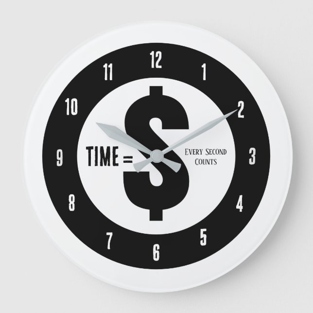 Time = $ Every Second Counts Black and White Große Wanduhr (Vorderseite)