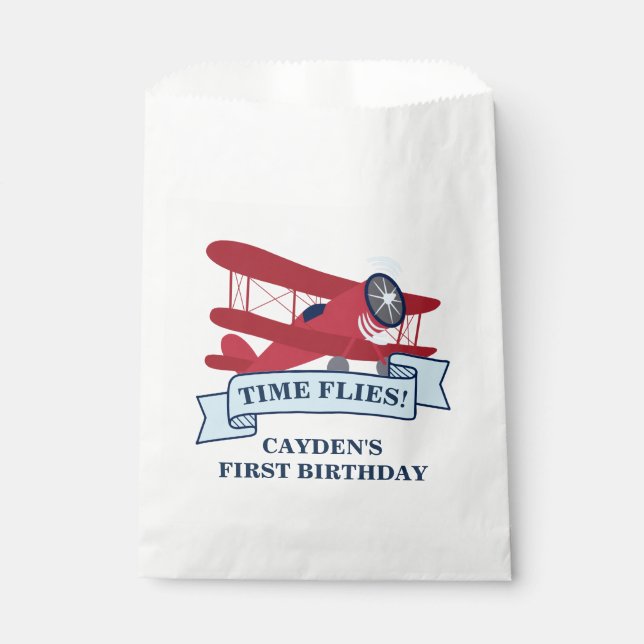 Time Fliegt Red Airplane Geburtstag Geschenktütchen (Vorderseite)