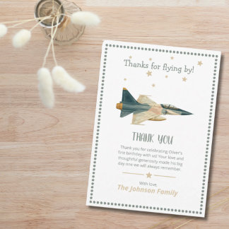Time Flies fighter jet Airplane Boy First Birthday Dankeskarte