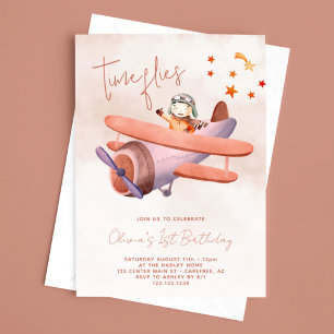 Time Flies Flugzeug Mädchen 1. Geburtstag Einladung