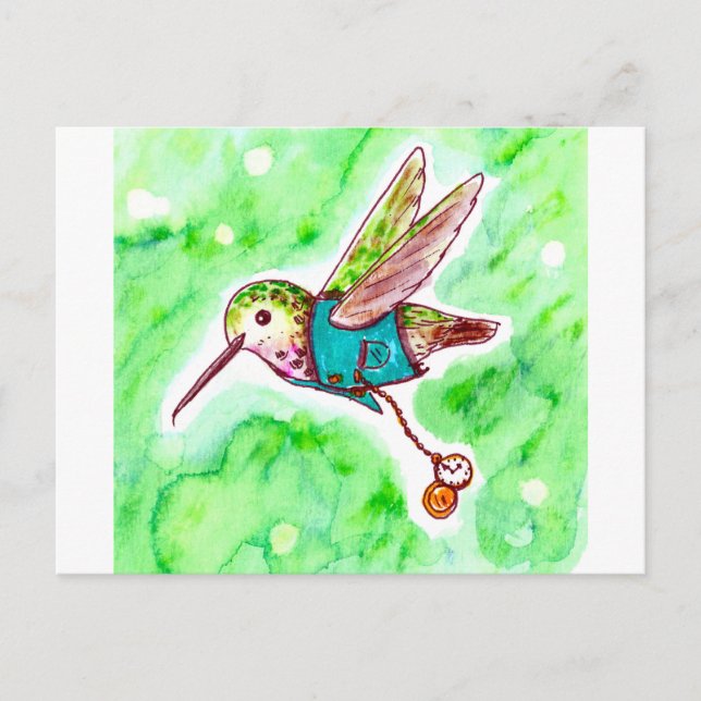 Time Flies Hummingbird Painting Postkarte (Vorderseite)