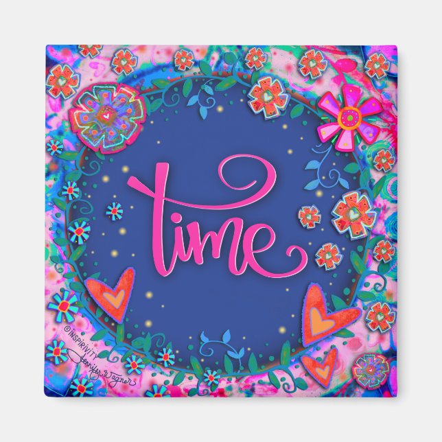 Time Floral Hübsch Hearts farbenfrohe Inspirivity Magnet (Vorne)