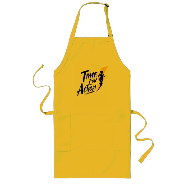 Time for Action Yellow Apron | Motivational Cookin Lange Schürze (Vorne)
