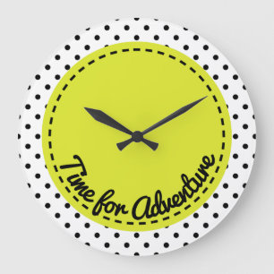 "Time for Adventure" Dots Black & White Clock Große Wanduhr