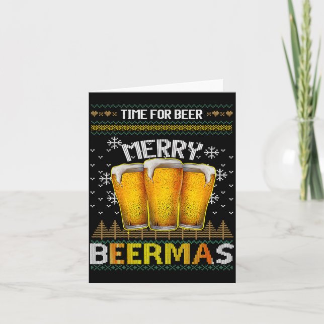 Time For Beer Merry Beermas Funny Christmas Beer L Karte (Vorderseite)
