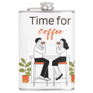Time for Coffee Cute Couple Illustratio Mug, 15 oz Flachmann