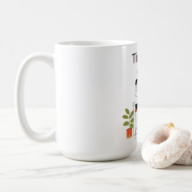 Time for Coffee Cute Couple Illustratio Mug, 15 oz Kaffeetasse (Mit Donut)