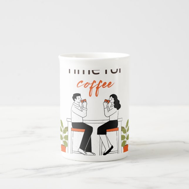 Time for Coffee Cute Couple Illustratio Mug, 15 oz Prozellantasse (Vorderseite)