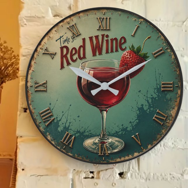 Time for Red Wine  Rustic Vineyard Große Wanduhr (Von Creator hochgeladen)