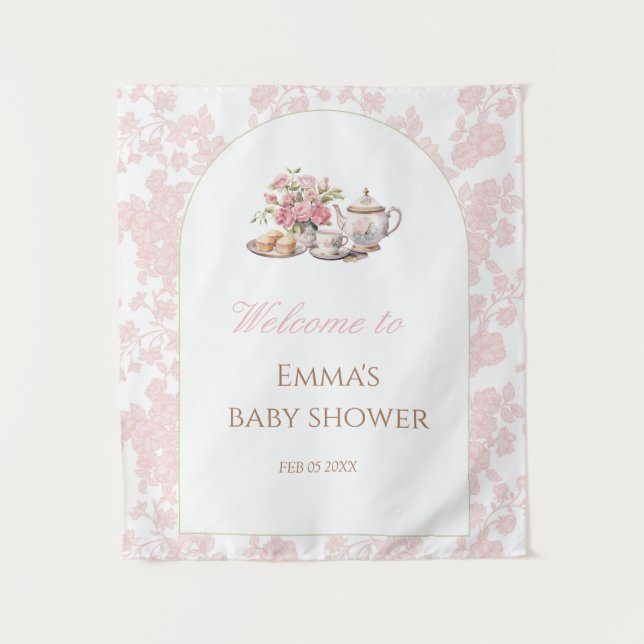 Time for Tea Baby Shower Backdrop Wandteppich (Vorderseite)