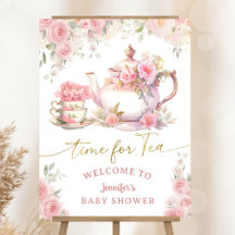 Time For Tea Baby Shower Pink Floral Welcome