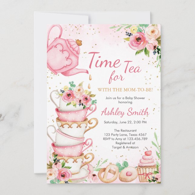Time for Tea Birthday Party Invitation Einladung (Vorderseite)