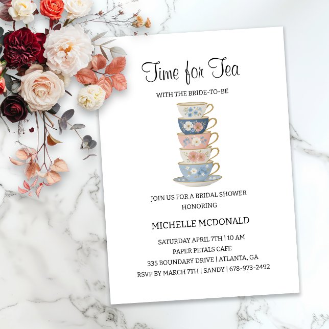 Time for Tea Floral Bridal Shower Invitation Einladung (Von Creator hochgeladen)