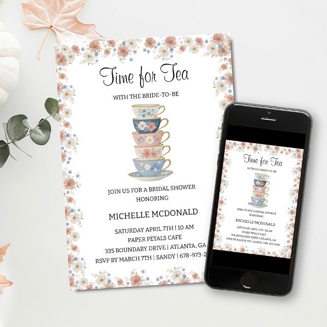 Time for Tea Floral Bridal Shower Invitation Einladung (Von Creator hochgeladen)