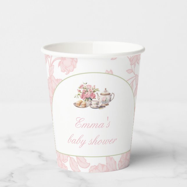 Time for Tea Pink Toile Tea Party  Pappbecher (Links)