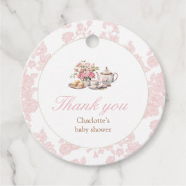 Time for Tea Round Favor Tag Pink Toile Geschenkanhänger