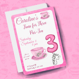 Time for Three Par-tea 3rd Birthday Invitation Einladung
