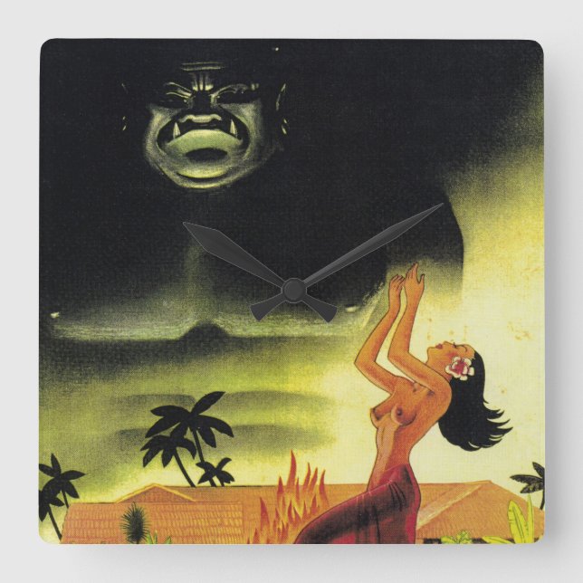 Time for Tiki Revelry! Quadratische Wanduhr (Vorderseite)