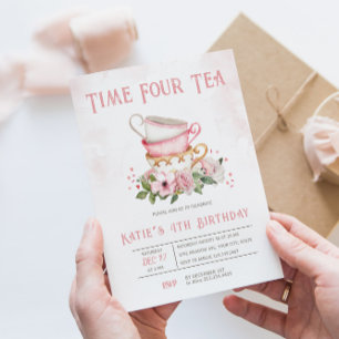 Time Four Tea Teacups Thema Geburtstag Einladung