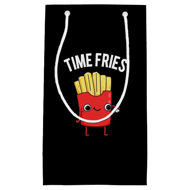 Time Fries Funny French Fries Pun Dark BG Kleine Geschenktüte (Vorderseite)