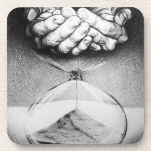 Time Hourglass Hände Stift zeichnend surreale Kuns Getränkeuntersetzer