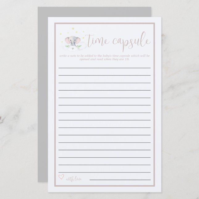 Time Kapsel Elephant Baby Shower Game (Vorne/Hinten)