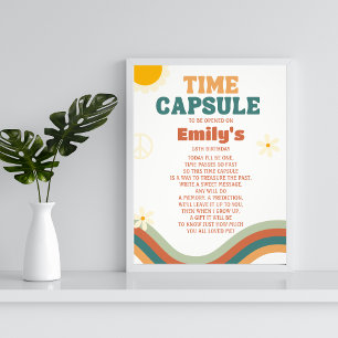 Time Kapsel Groovy One Retro Daisy 1. Geburtstag Fotodruck