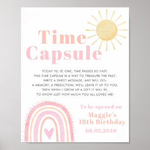 Time Kapsel Pastel Rainbow Sun Girl 1. Geburtstag Poster