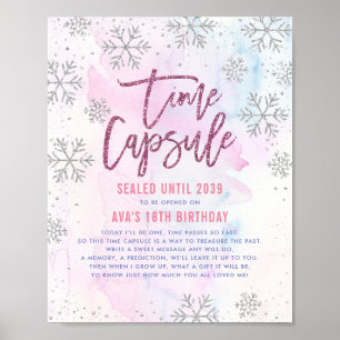 Time Kapsel Silver Snowflake Glitzer Magenta Poster