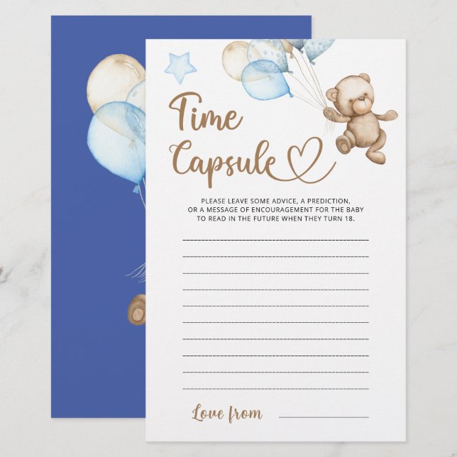 Time Kapsel Teddy Bear Baby Dusche (Vorne/Hinten)