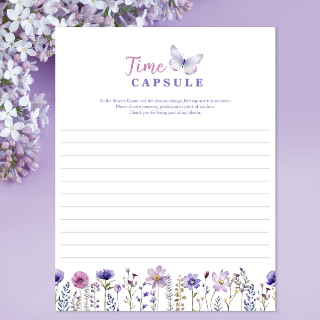 Time Kapsel Wildblume Erstes Geburtstagspartspiel (Birthday Party Time Capsule Activity Sheet)