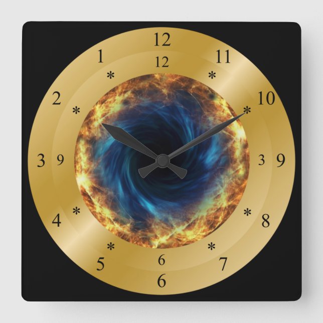 Time Machine Clock ~ Fierry Black Hole ~ * ~ Quadratische Wanduhr (Vorderseite)