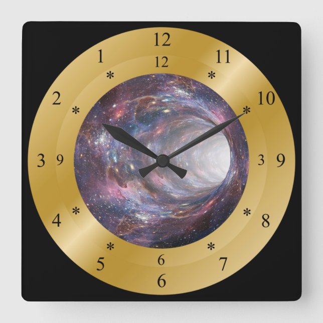 Time Machine Clock ~ Space Wormhole ~ Time Warp ~ Quadratische Wanduhr (Vorderseite)