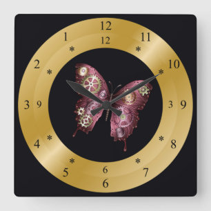 Time Machine Clock ~ Steampunk~ Butterfly ~ Geber  Quadratische Wanduhr