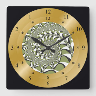 Time Machine Clock~Worhole~Moss Green & White ~ Quadratische Wanduhr