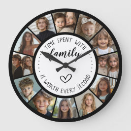 Time Spent With Family Quote 12 Photo Collage Große Wanduhr