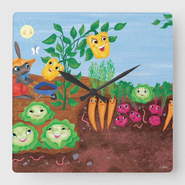 Time To Count-Garden Quadratische Wanduhr (Vorderseite)