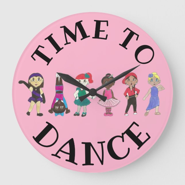 Time to Dance Ballet Stich Jazz Acro Studio School Große Wanduhr (Vorderseite)