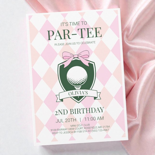Time to Par-Tee Pink Girls Golf 2nd Birthday Party Einladung (Time to Par-Tee Pink Girls Golf 2nd Birthday Party Invitation)