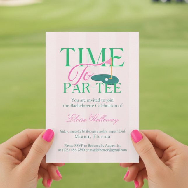 Time to Party Fun Golf Themed Bachelorette Einladung (Time to Par-Tee Fun Golf Themed Bachelorette Invitation)