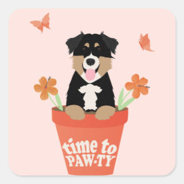 Time To Pawty Australian Shepherd Dog Quadratischer Aufkleber